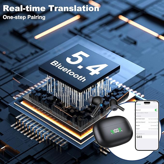 AI Translation Earbuds Real Time - 3-in-1 Bluetooth 5.4 Translating Ear Buds,, 144 Language,Bluetooth Translation Headphone, 80H Playtime Translator, iOS ＆ Android, Travel Business Learning,(Black)