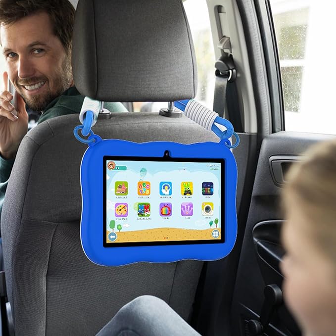 VASOUN 7 inch Kids Tablet with Lanyard, Android 13 with 32GB Toddler Tablet,WiFi, Dual Camera,Time Limits, Age Filters,Parental Controls,Kids Software Pre-Installed with Silicone Case (Blue)