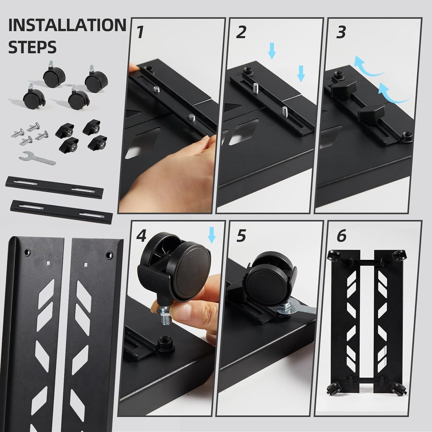 Adjustable Computer Tower Stand, Ventilated Mobile CPU Stand Fits Most PC Tower, Steel Desktop CPU Holder with Rolling Caster Wheels, PC Floor Cart Riser for Gaming Office Desk Accessories