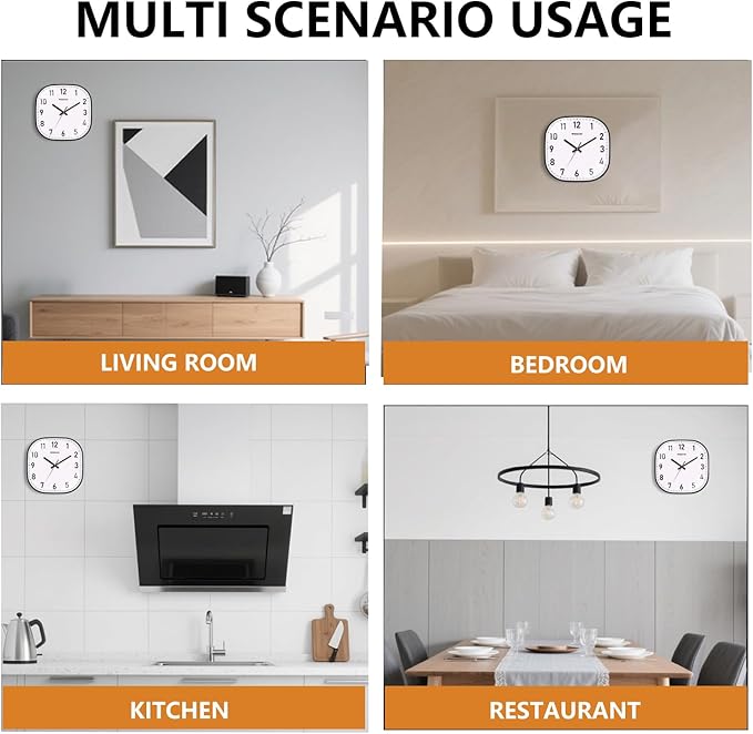 10 Inch Wall Clock, Silent Non Ticking Wall Clocks Battery Operated, Square Analog Decorative Wall Clocks for Bedroom Living Room Office Home Gym Porch Decor Indoor Outdoor Clock, Black