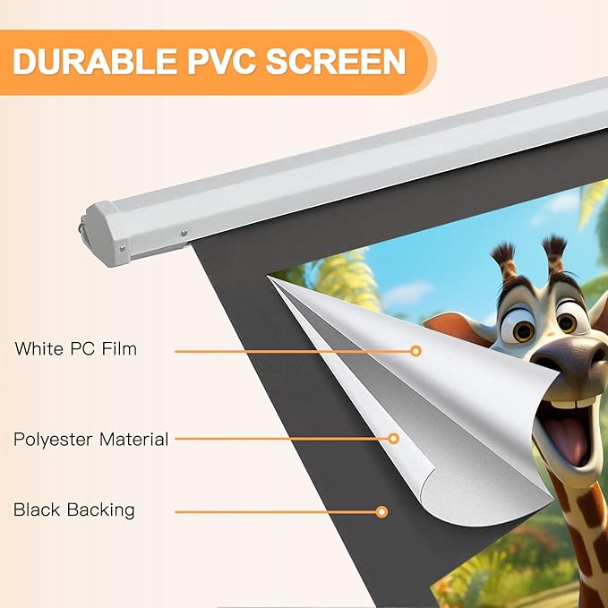 YODOLLA 84inch Motorized Projection Screen, 16:9 4K 3D HD Electric Projector Screen, Wall/Ceiling Mounted White Projection Screen with Two Remote Controls for Indoor & Outdoor Use