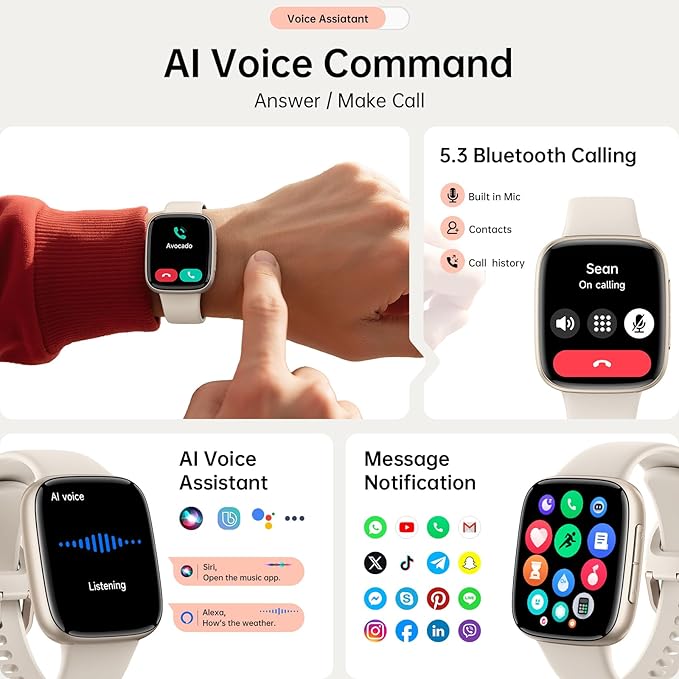 Latest Smart Watches for Women & Men - Performance Upgraded, 1.85-inch AMOLED HD Display (390x450), 12-Day Battery Life, 3ATM Waterproof (30m), Call, Health Monitoring, Fitness Tracker (Beige)