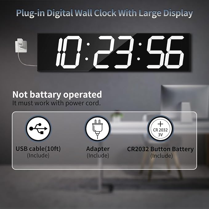 28.4'Large Digital Wall Clock,Automic Digital Clock with Alarm,Clendar and Termperature,Auto Time Sync with Easy Operation, Big Timer with Countdown and Countup (White)