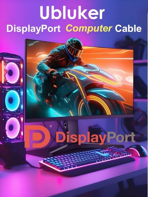 10K 8K DisplayPort 2.1 Cable 54Gbps 3.3 FT, Certified DP to DP Cord 4K 240Hz 165Hz 144Hz 120Hz 10K 8K 120Hz Nylon Braided UHBR HDCP2.3 FreeSync G-Sync RTX5090 Gaming Monitor PC Projector