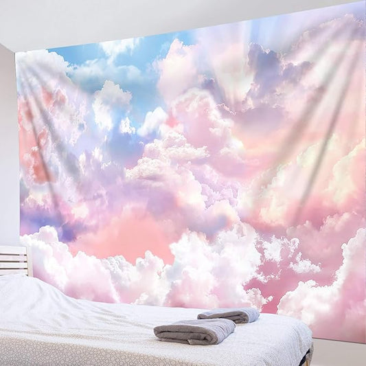 HVEST Pink Cloud Tapestry Colorful Abstract Clouds Natural Landscape Tapestries Wall Hanging for Bedroom Living Room Teen Dorm Indie Decor Poster Blanket,92.5x70.9 Inch