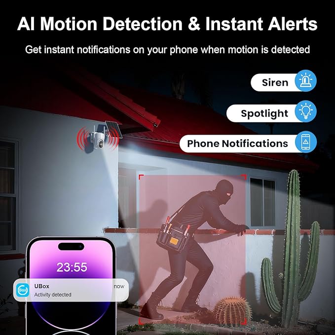 HOSAFE.COM Cameras for Home Security Outdoor, WiFi Outdoor Camera Wireless, Solar Security Cameras Wireless Outdoor, 360 PTZ, PIR Sensor, 2K HD Color Night Vision, 2-Way Talk, IP66 Waterproof