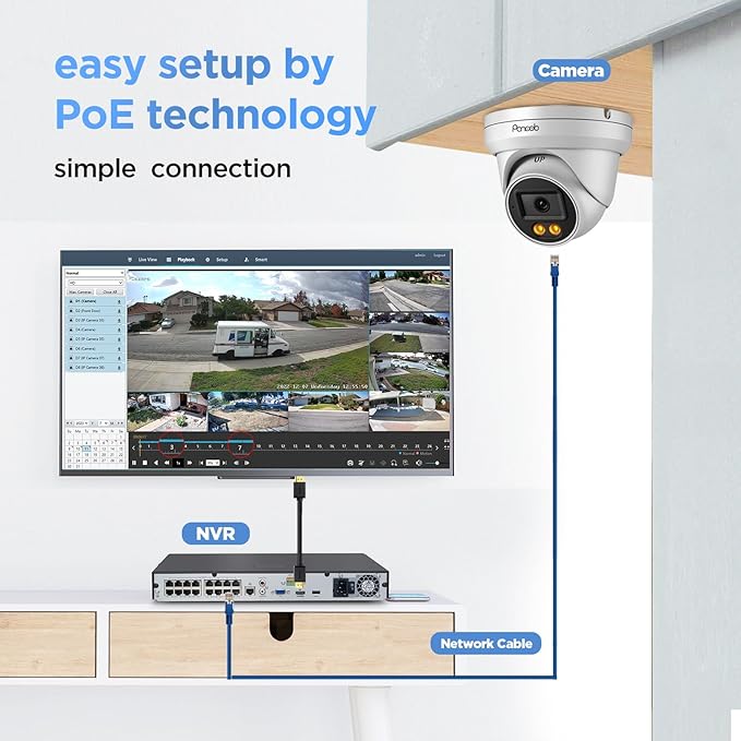 16 Channel Security Camera System 4K, 12x 8MP Wired IP Dome PoE Camera, Spotlight Color Night Vision, Human Vehicle Detection, Built-in Mic, Remote Access, 4K 16CH NVR 4TB HDD, PD93BA1216-8MD