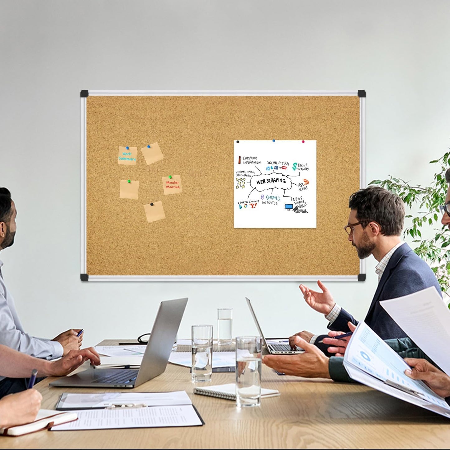XBoard Cork Board 48 x 36, Bulletin Board Corkboard with Push Pin for Display and Organization