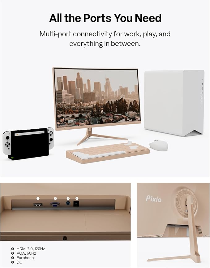 Pixio PX246 Wave Beige 24 inch 120Hz Refresh Rate FHD 1080p Resolution IPS Panel 4ms GTG Response Time Gaming Monitor with Adaptive Sync