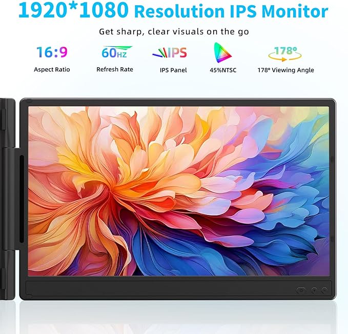 Laptop Screen Extender 14" - FHD 1080P IPS Laptop Monitor Extender Dual Screen, Portable Monitor for Laptops 13-17" with USB-C/HDMI Port, Built-in Speakers, Plug n Play for Mac, Win, Android