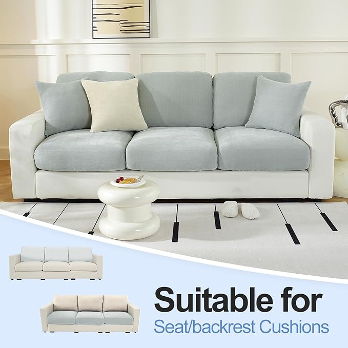 Large Backrest Cushion Covers Super Stretch Backrest Covers for 3 Cushion Couch Sofa, Couch Back Cushion Covers Featuring with Chenille Yarn (Softer Version, 3PC, Light Grey)