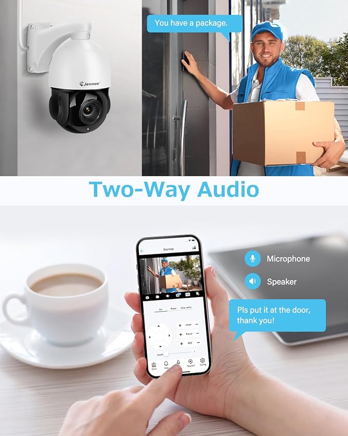 Jennov 4K 8MP Outdoor PTZ IP POE Camera with Pan Tilt 20X Optical Zoom & Human Detection, Speed Dome Security Camera with 320ft IR Night Vision, Auto Tracking, Only Work with POE NVR