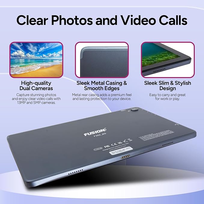 Fusion5 10.1" Android Tablet with Keyboard - Octa-core CPU, Android 13, 8GB RAM 128GB Storage, Full HD, 10 Inch, Touchscreen, Dual-Band WiFi, Dual Cameras, USB Type C, Fast Charging, Slim & Stylish