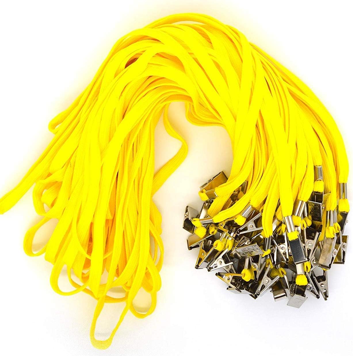 Bird Fiy Lanyards with Id Holder Badges Name Tags 50 Pack Lanyards with Bulldog Clip and 50 Pack Waterproof Clear Plastic Vertical Name Tag Badge ID Card Holders (Yellow)