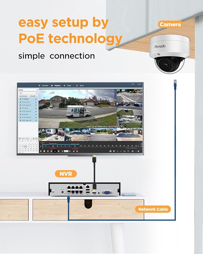 5MP PoE Security Camera System, 4X IK10 Vandal-Proof Dome IP Cameras Outdoor with Person Detection, Built-in Mic, 2.8mm Lens, 100ft IR Night Vision, 4K 8CH NVR with 2TB HDD, PD54A0408-5M2-1