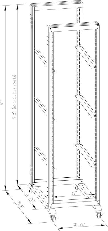 42U Server Rack/4-Post 19in Network Rack/Open Frame Rack with Wheels, Heavy-Duty Frame Cabinet/Adjustable Depth 15.75-13.75in GLOBALRACK，(4POST-600-42U)