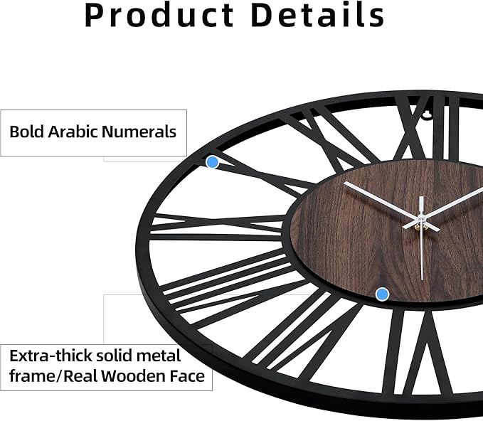 20 Inch Large Metal Wall Clock with Voice and Light Sensor Night Light, Glow in The Dark Non-Ticking Silent Battery Operated Decorative Oversized Wall Clock for Bedroom Living Room Decor