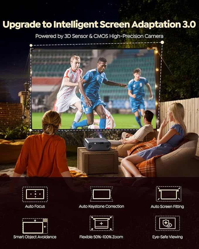 [Built-in Official Apps/4K Support] Smart Outdoor Projector with WiFi and Bluetooth, 800ANSI Movie Projector, DoIby Audio with Dual Speaker, Auto Focus w/ YouTube&PrimeVideo Proyector, Upgrad P62 Pro