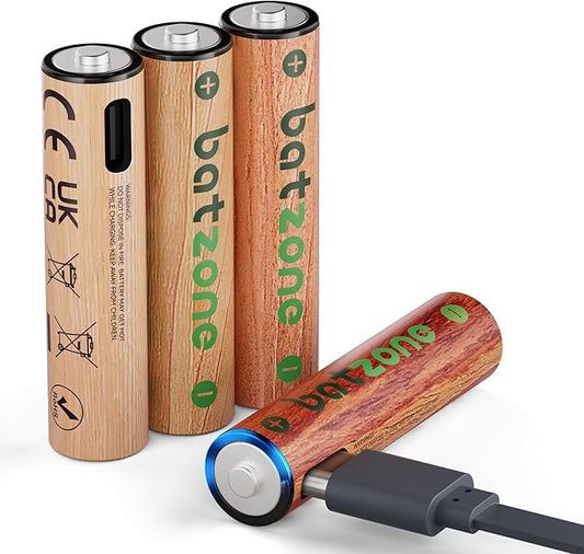Rechargeable AAA Batteries, 814mWh AAA Batteries Lithium, Long Lasting USB C AAA Rechargeable Battery, 4 Pack with 1 USB-C 2-in-1 Charging Cable Over 1000+ Cycles