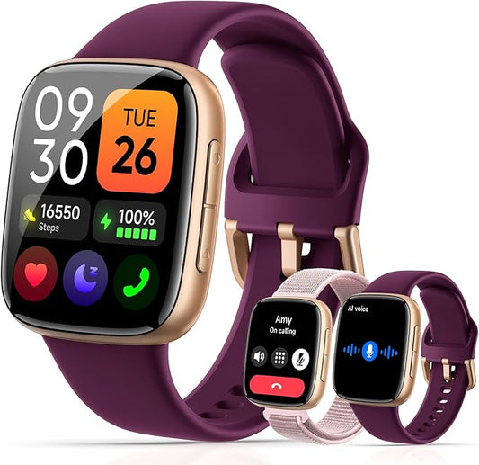 Latest Smart Watches for Women & Men - Performance Upgraded, 1.85-inch AMOLED HD Display (390x450), 12-Day Battery Life, 3ATM Waterproof (30m), Call, Health Monitoring, Fitness Tracker (D-Purple)