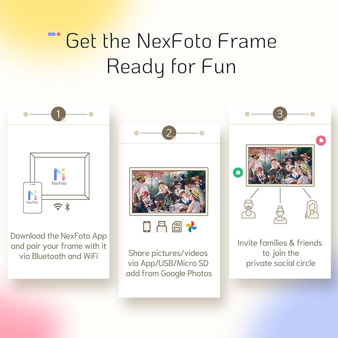 NexFoto 15.6" Touchscreen Digital Picture Frame, FHD WiFi Digital Photo Frame 64GB, Add Pics from Google Photos, Upload Videos via App/USB, Gifts for Christmas/Mom/Grandpartents, Silver