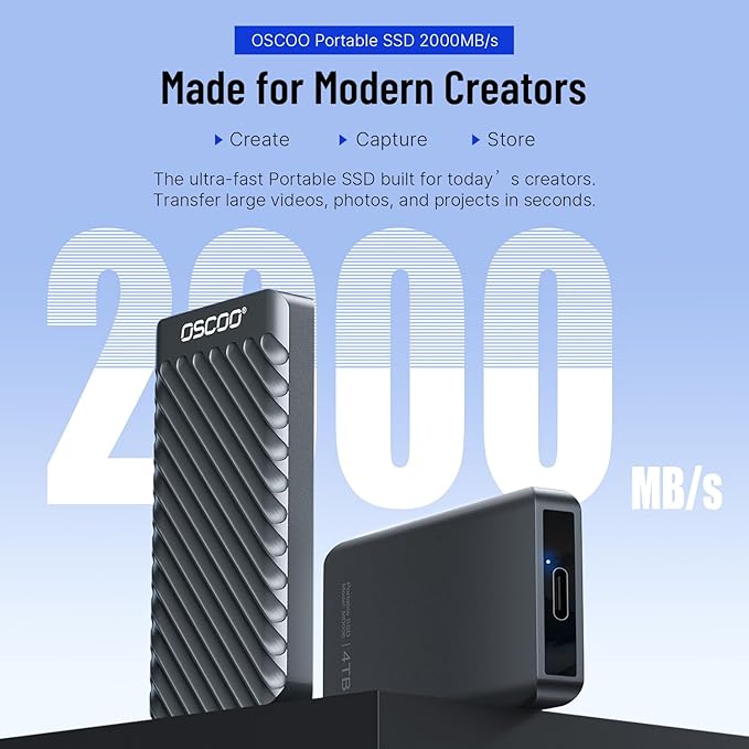 4TB External Hard Drive, Up to 2100MB/s, USB 3.2 Gen 2 Portable SSD, External Solid State Drive for Mac, Windows PC, Laptops, Gaming, iPhone — Ideal for File Backup, Content Creators & Videographers