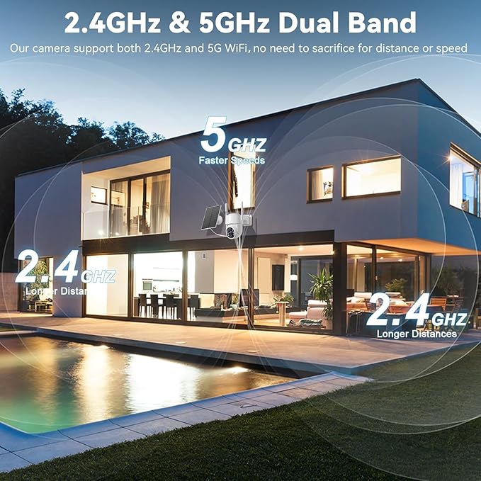 Solar Security Cameras Wireless Outdoor, 5G&2.4GHz Cameras for Home Security, 2K Solar Outdoor Camera, Color Night Vision, AI Human Detection, 2-Way Talk, Siren Alarms (2-Pack)