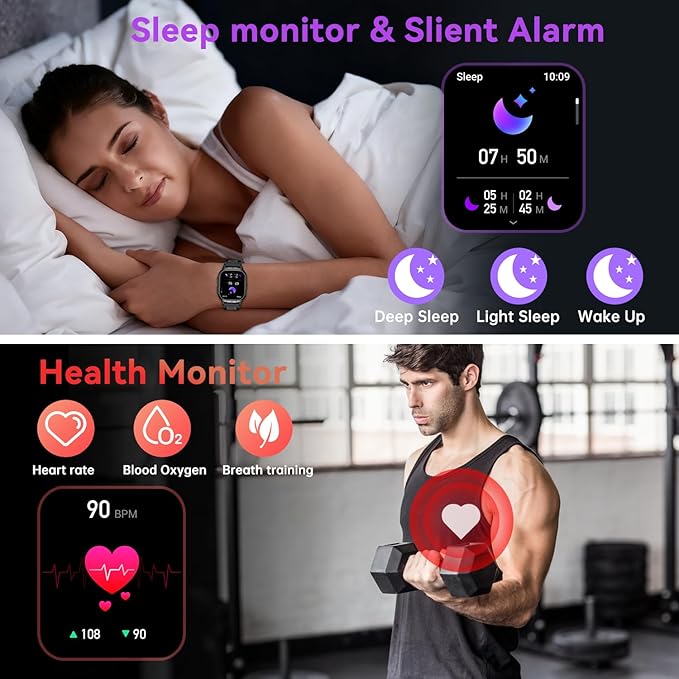 Smart Watch for Men Fitness Tracker: Waterproof Military Digital Mens Watches Running Make Answer Call Smartwatch Android Phone iPhone Samsung Compatible Sleep SpO2 Heart Rate Monitor Step Pedometer