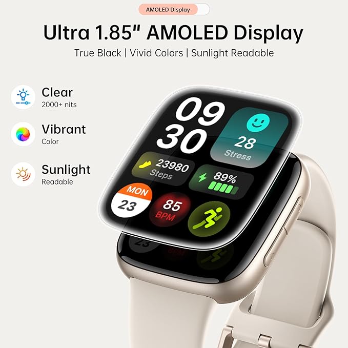 Latest Smart Watches for Women & Men - Performance Upgraded, 1.85-inch AMOLED HD Display (390x450), 12-Day Battery Life, 3ATM Waterproof (30m), Call, Health Monitoring, Fitness Tracker (Beige)