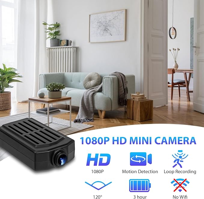 Mini Security Camera 1080P,64GB Nanny Video Recorder Dome Camera with Motion Detection, 3H Battery for Pet/Nanny Surveillance(Not WiFi)