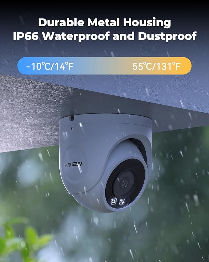 H.VIEW 4K PoE NVR Security Camera System,4pcs 8MP Weatherproof Wired PoE Cameras,Smart Person Detection,One-Way Audio,AI Decetion,H.265+ 4K/8MP 8CH NVR with 3TB HDD for Home 24/7 Recording