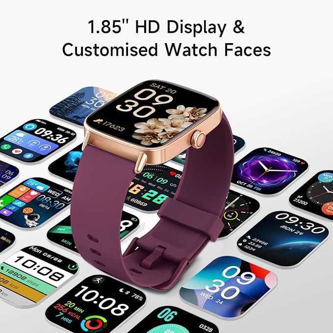 Smart Watch for Women, 1.85" HD Smartwatch Compatible iPhone/Samsung/Android (Answer/Make Calls), 100+ Sport Modes Fitness Tracker with Heart Rate/Sleep/SpO2 Monitor, IP68 (Deep Purple)