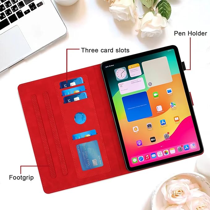 Case for Samsung Galaxy Tab S10 Plus 2024/ S9 FE Plus 5G 12.4 Inch 2023, Multi-Angle Viewing Smart Stand with Pocket Auto Wake/Sleep PU Leather Tablet Cases Flip Folio Cover Red