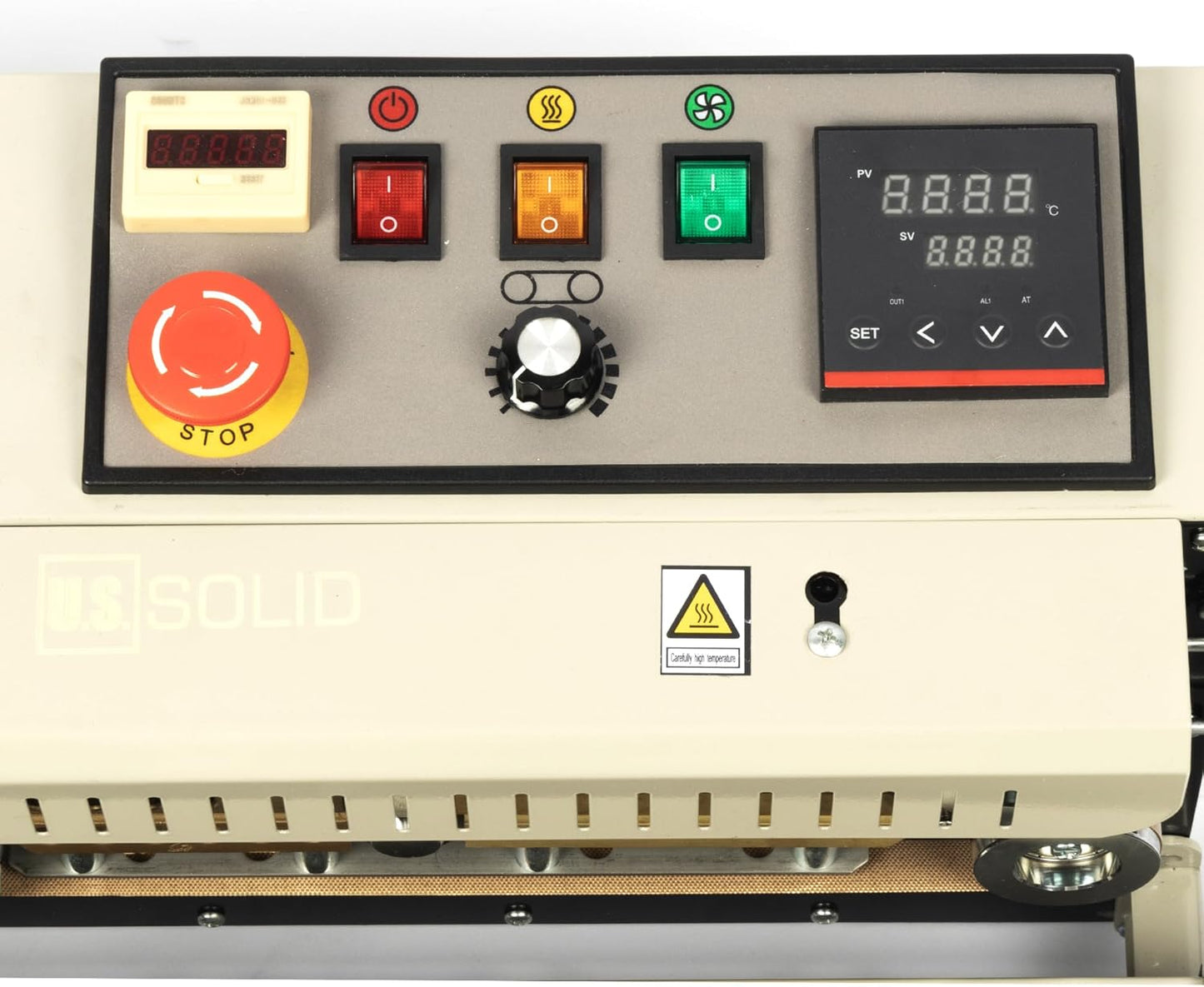 U.S. Solid Widened Continuous Bag Band Sealer Sealing Machine, Automatic Horizontal Band Sealer with Digital Temperature Control for 0.02-0.08mm PVC Bags Films Stamp Coding 110V/60HZ