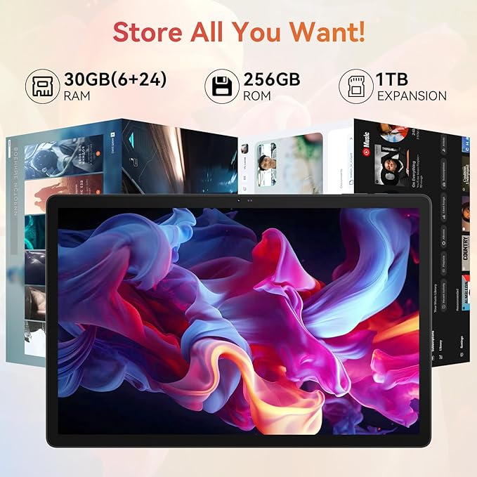 Tablet｜14 inch Android 15 Tablet｜30GB RAM 256GB ROM｜1920 * 1200 IPS FHD｜10000mAh 30W Fast Charging｜Octa-core Processor｜Wi-Fi 6, BT 5.4｜Dual Camera with Keyboard｜Mouse｜Stylus｜Case｜Headphone
