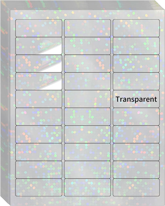 STARLIBOO Transparent Stickers Labels -1" x 2-5/8" Clear Address Labels Mailing Stickers for Laser/Inkjet Printer 8.5"Ã11"- 20 Sheet (Clear Holographic Dot)