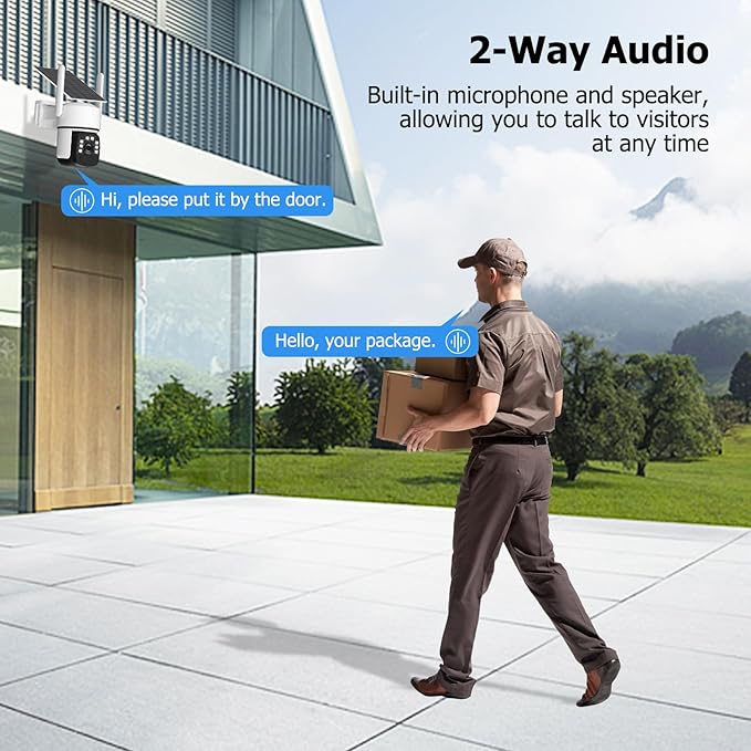 Solar Security Cameras Wireless Outdoor, 4 Cam-Kit, 4MP Home Security System with Color Night Vision, 2.4G & 5G WiFi, 360° Pan & Tilt, 64GB Local Storage, No Subscription, Motion Detection, Spotlight