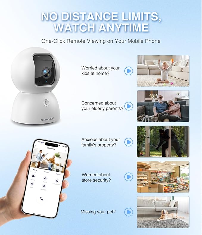 3K Indoor Camera with 64GB Card, Human/Pet/Facial AI Detection, Dog/Cat/Pet Camera Indoor with Phone APP, 5GHz 2.4GHz Dual Band Wi-Fi 6, 360 Pan Tilt Auto Tracking, Night Vision, 2-Way Talk