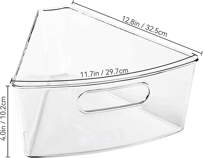 Oubonun Lazy Susan Organizers Set of 8, 12.8’’ x 11.7’’ x 4’’ Plastic Transparent Kitchen Cabinet Storage Bins with Handle, 4" Deep Container, 1/8 Wedge - Food Safe, without BPA