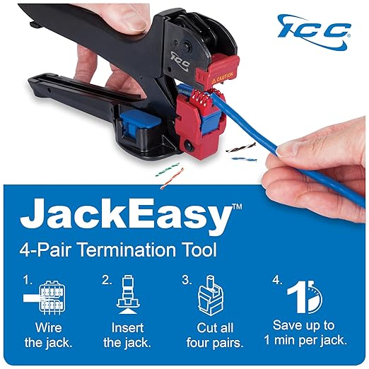 ICC CAT6 Keystone Jack with Slim Profile 180 Degree Punch Down, RJ45 UL Listed PoE++ TAA Compliant for Wall Plate or Patch Panel, Works with JackEasy Termination Tool, Black 25 Pack