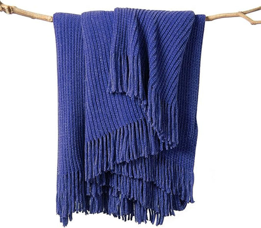 lifein Throw Blanket for Couch, Soft Boho Decor Bed Throw,Cozy Blue Chenille Knitted Small Farmhouse Lightweight Throw for Spring(Blue,50 * 60")