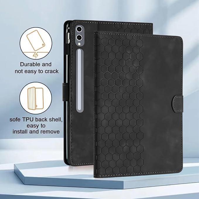 Case for Samsung Galaxy Tab S10 Plus 2024/ S9 FE Plus 5G 12.4 Inch 2023, Multi-Angle Viewing Smart Stand with Pocket Auto Wake/Sleep PU Leather Tablet Cases Flip Folio Cover Black
