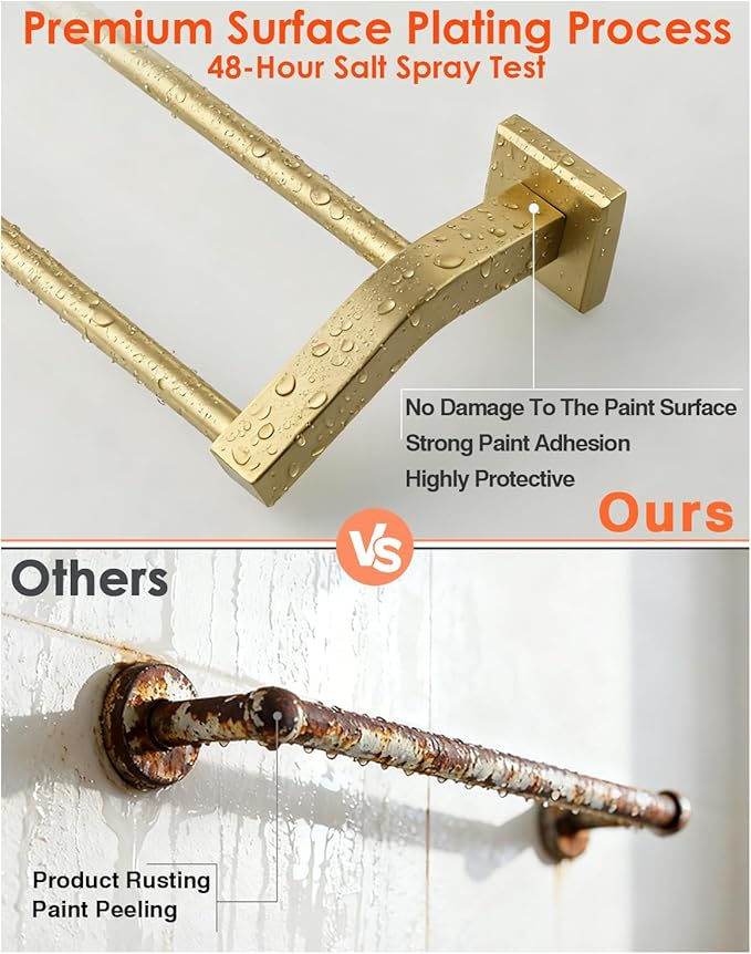 Alise Bath Double Towel Bars Towel Racks for Bathroom Lavatory,Wall Mount Towel Holder Heavy Duty SUS304 Stainless Steel Towel Hanger Towel Rail,Gold Finish,16 Inch