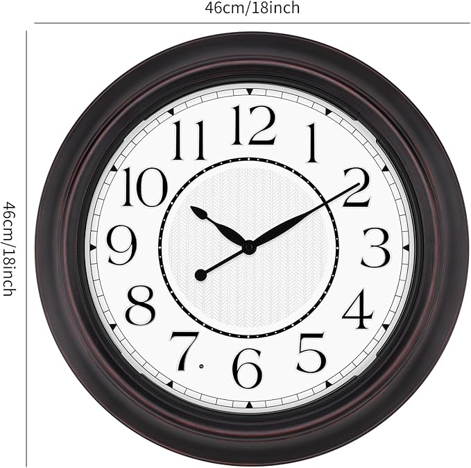 18 Inch Lighted Wall Clock Outdoor Clocks with Smart Light Sensor Battery Operated Wall Clocks with Night Light, Waterproof Wall Clock for Patio, Garden, Porch, Living Room, Home, Office