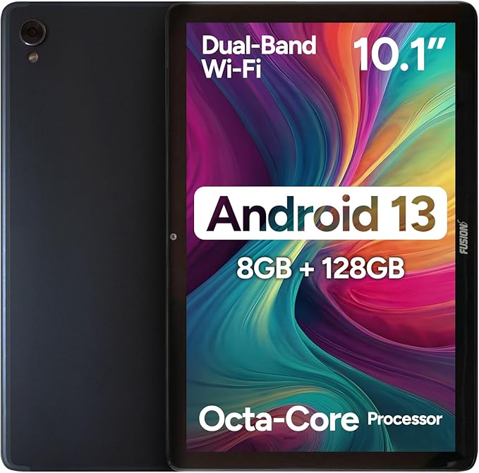 Fusion5 10.1" Android Tablet with Octa-core Processor - Android 13, 8GB RAM 128GB Storage, Full HD, 10 Inch, Touchscreen, Dual-Band WiFi, Dual Cameras, USB Type C, Fast Charging, Slim & Stylish