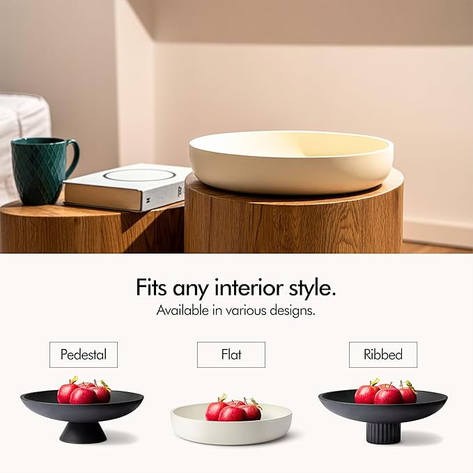 KIVY Concrete Fruit Bowl for Kitchen Counter - Large Decorative Bowl for Home Decor - Modern Key Bowl for Entryway Table - Pedestal Bowl - Fruit Basket for Home Decor - Black Fruit Bowl Decor