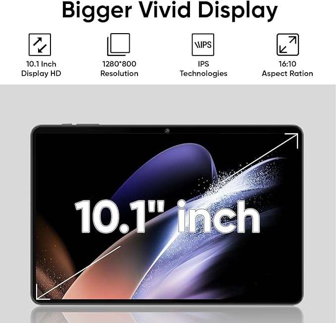 Tablet 10 inch Android 15 Tablets, 6GB RAM 64GB ROM 1TB Expand, Quad-Core Processor, 1280x800 LCD Touch Screen, WiFi 5, Dual Camera, BT5.0, 6000mAh Battery, Drop-Proof Case