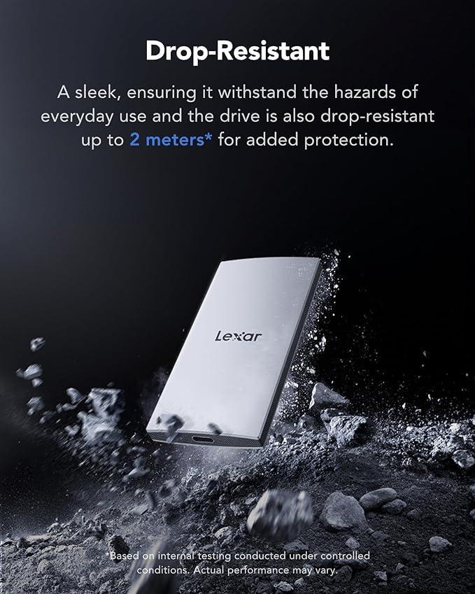Lexar ES3 1TB External SSD, USB 3.2 Gen2 Portable SSD, PSSD Up to 1050MB/s Read, 1000MB/s Write, External Solid State Drive Compatible with iPhone 16/15 Series/Mac/PS5/XBOX/Laptop/PC, Silver