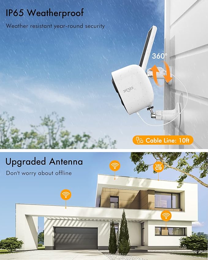 Dzees Solar Powered Security Cameras Wireless Outdoor WiFi, 2K Color Night Vision Outdoor Camera, Wireless Home Security Cameras System with Solar Panel, Spotlight/Alarm, AI Detection, 2-Way Talk