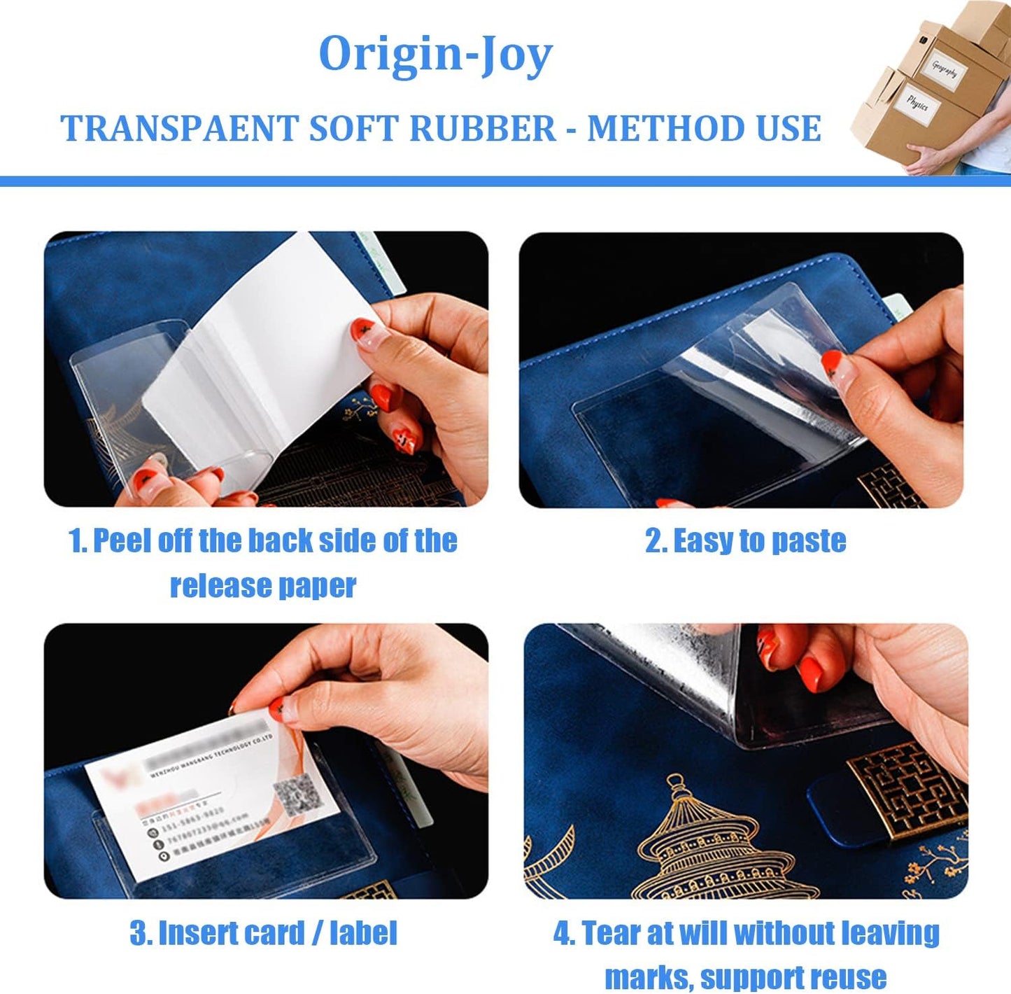 Origin-Joy 25 PCS Self-Adhesive Index Label Pockets, Clear Plastic Peel & Stick Card Holders with Top Open for Loading (6.5 x 4.5 inch)